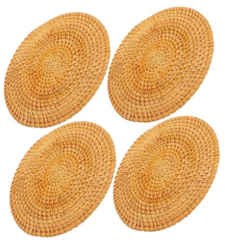 TOPPERFUN Posavasos y Diseño Bohemio Natural Elegante de Ratán Resistentes al Calor Aislamiento Térmico Set de 4 Piezas para Cocina y Comedor