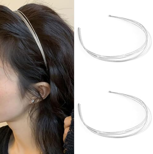 Mezrkuwr 2 pièces bandeaux en métal multicouches pour femmes, bandeau fin à la mode, couches élégantes, accessoires cheveux pour filles, argent