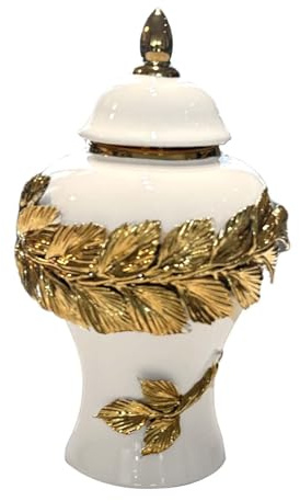 Ceramic Tea Canister Tin Porcelain Ginger Jar Moisture Flower Vase Table Centerpiece Ornament for Entrance Housewarming, S
