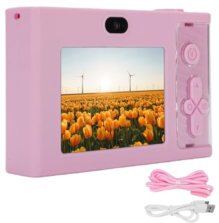 Digital HD Dual Lens Auto Focus Compact Small Camera Multi Zoom Vlog Selfie 2.4 Inch Screen for Students Girls Boys (Rosy)