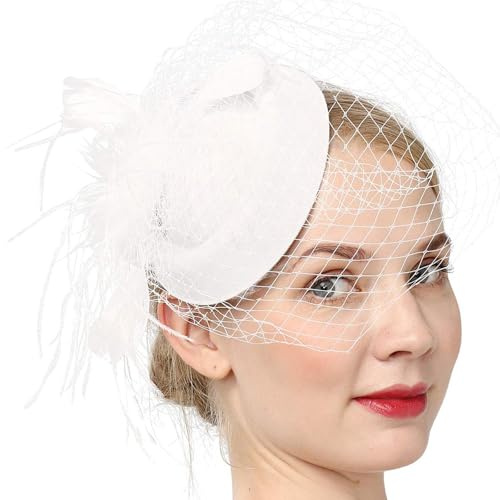 Fascinator für Damen, Vintage-Stil, Kopfbedeckung, modisch, Brautschmuck, Hochzeits-Stirnbänder für Hochzeit und Cocktailkleidung, weiß