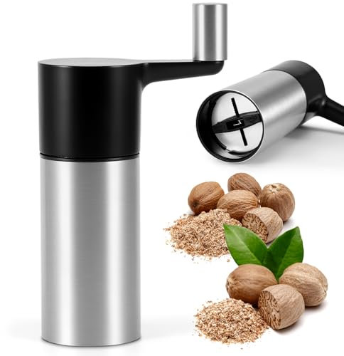 Miawtro muskatnuss mühle, muskatnuss reibe zum Mahlen von Gewürzen, muskatmühle Edelstahl, muskatreibe mit aufbewahrung, Muskatnussreibe kann 3 Muskatnüsse gleichzeitig Mahlen