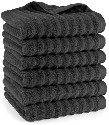 Pure Label Handtuch 6-TLG. 6x50x100cm 100% Baumwolle mit Schlaufe, Schwarz | Spürbar weich, saugstark und ideal für Bad, Gäste und täglichen Komfort