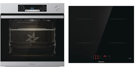 Hisense O66226AXS, Forno Multifunzione Termoventilato con Generatore di Vapore, Cavità XXL 77L inox + Hisense HIA64UK Piano cottura a induzione, Vetroceramica, Nero, 595 × 60 × 520 mm