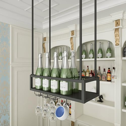 TUPAFJU Porta bicchieri sospesi，portabicchieri sospeso，mensole sospese soffitto,Portabottiglie Barra da soffitto(Black,60CM/23in)