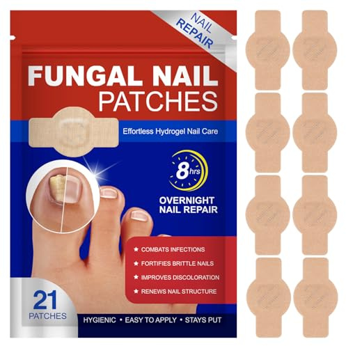 21 Parches para el Tratamiento de Hongos en las Uñas, Limpieza de hongos en las uñas de los pies Multiusos para uñas Gruesas, Ggrietadas y Descoloridas, Cuidado y Reparación de Uñas Dañadas