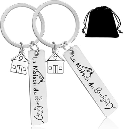 QTZXZX Porte clé Maison Couple Personnalisé Porte-Clef en Gravé et Original pour la Maison du Bonheur Cadeau Emmenagement Idée Cadeau Couple Original pour Couple et Crémaillère
