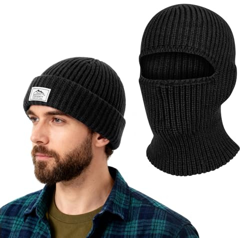 VGMANNTA Sturmhaube Winter für Herren Damen Kapuzenschal Winter Thermo Skimaske mit Nackenwärmer Multifunktionale Beanie Wolle Balaclava Wintermütze 2 in 1 Mützen für Radfahren Motorräder