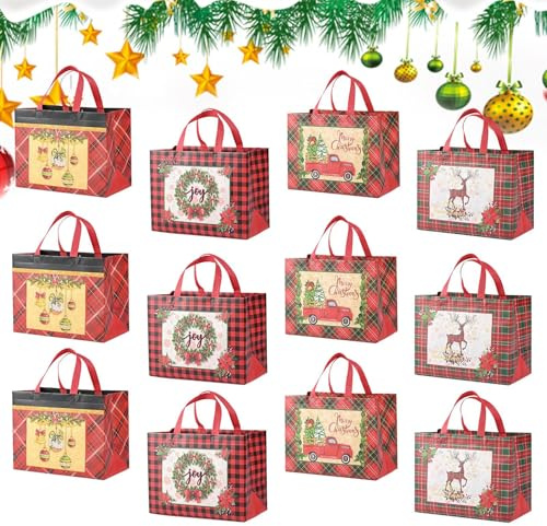 Bolsas De Navidad Con Asas 12 Piezas Sacos de Envoltura Festivos de | Sacos De Navidad Con Asas Para De Chocolate Caramelos Comida Juguetes Y Rellenos