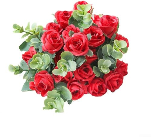 Künstlicher Rosenstrauß mit 10 Köpfen für Hochzeit und Heimdekoration, mit lebensechten Seidenblumen in verschiedenen Farben, für Partydekoration und Vasen-Arrangements (groß rot)
