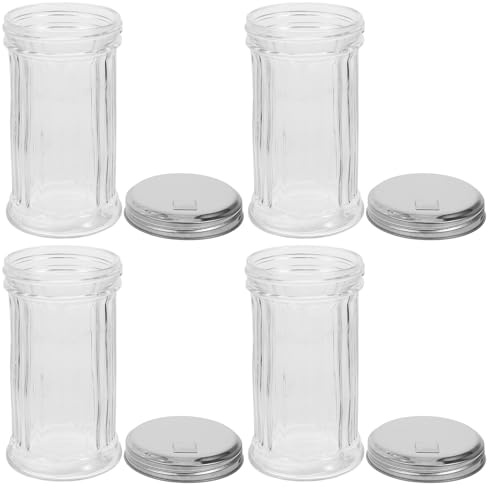 Healeved Set de 4 Saleros y Pimenteros de Vidrio Transparente 330Ml con Tapa Hermética de Metal para Dispensar Sal y Polvo, Dispensadores Multiusos para Cocina, Restaurante y Barbacoa