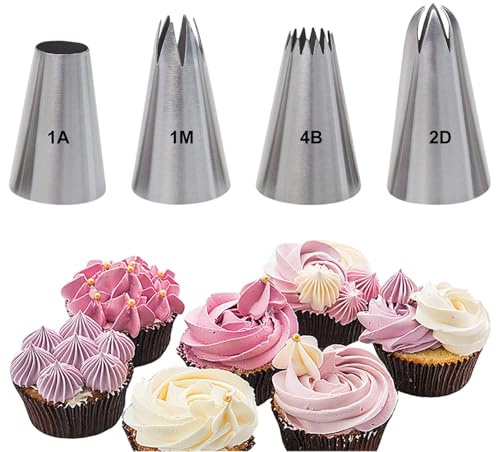 4 PCS Large Piping Nozzle Tip Cake Decorating, Stainless Steel Cake Icing Nozzles Piping Tips Kit for Baking DIY Cookie Cream Cupcake Decorating