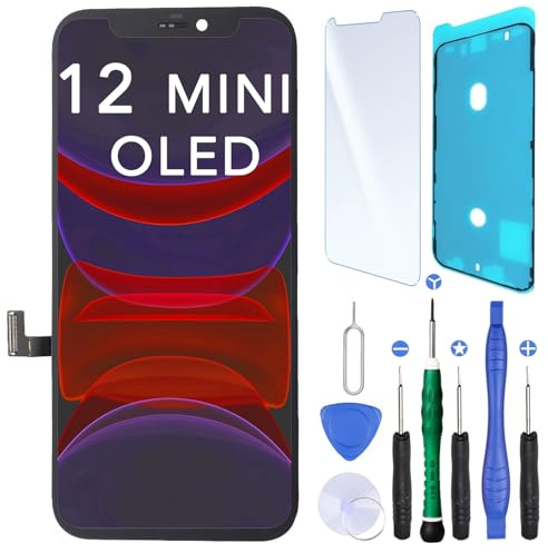 CINQ TEQ Ecran OLED Remplacement pour iPhone 12 Mini +Joint ecran, Verre trempe, +Kit