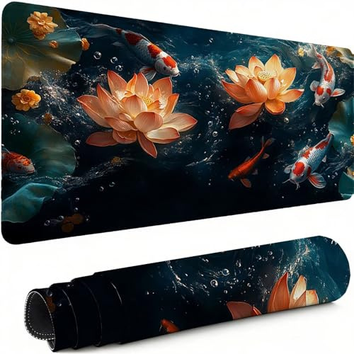 Alfombrilla de Ratón para Juegos Loto Alfombrilla Ratón XXL 1200 x 600 mm, Mouse Pad con Base de Goma Antideslizante, Pez de Colores Protector Escritorio para Oficina Gaming en Casa, Regalos C-5194