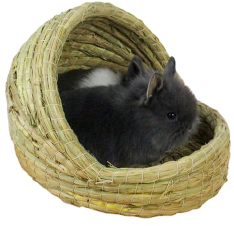 Hasenhaus - Grashaus für Kaninchen | Stroh gewebtes Kleintierhaus | Slipper-Form Nest für Meerschweinchen Hamster Frettchen, Naturmaterial zum Knabbern, Käfig Zubehör für Zucht Eierlegen, Sicher.