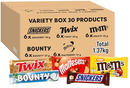 Mars Mixed Milk Chocolate Bars Variety Bulk Multipack Box, 30 Pcs 1.37kg | Mixed Milk Chocolate Snacks Bar Selection Ideal for Sharing, Premium Hamper Filler Treats, Fun Party Bag Sweets, Snacks Box