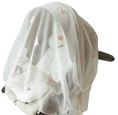 Generic Parasole per Passeggino per Neonati, Parasole per Passeggino in Rete Resistente e Duraturo con Design a Motivi di Cartoni Animati, Protezione Completa (coniglietto)