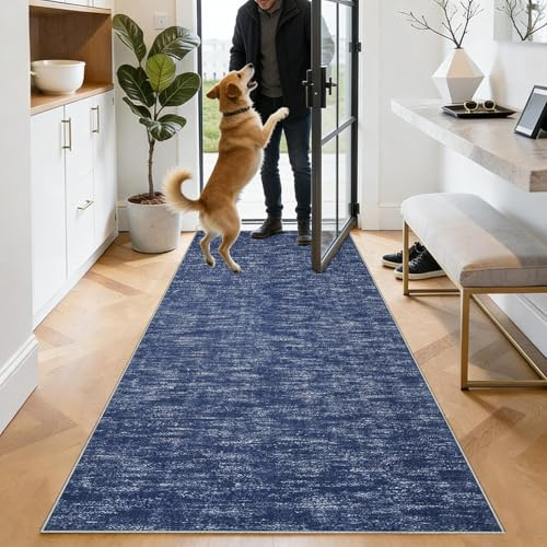 Läufer Teppich für Flur, 70 x 180 cm Blau Küchenteppich Läufer Waschbar, Flurteppich Läufer Lang, Korridor Teppich, Läufer Modern Fußmatte Rutschfest Teppich für Küche Flur Wohnzimmer Eingang