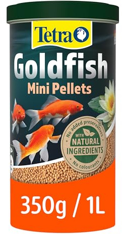 Tetra Pond Goldfish Mini Pellets, Alimento para pequeños carpines dorados y peces de agua fría en estanques de jardín, lata de 1 litro