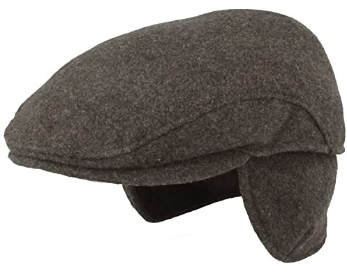 Breiter Herren Winter Schiebermütze mit Ohrenklappen Flatcap Schirmmütze 100% Wolle mit ausklappbarem Ohrenschutz Mütze Hautfreundlich & Bequem