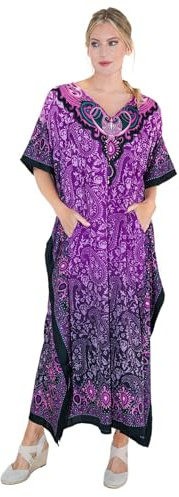 Miss Lavish London Kaftan Tunic Kimono Dress Sleepwear Nightwear Nightgown Ladies Womens Summer Evening Long Maxi Party Plus, 18-22, Purple