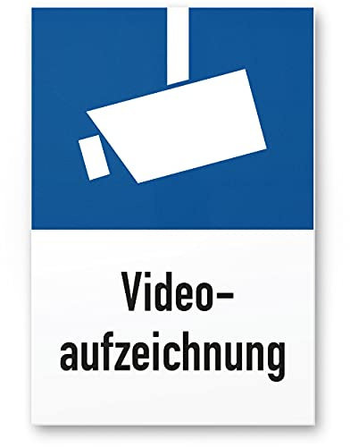 Komma Security Videoaufzeichnung Schild 20 x 30 cm - Achtung Vorsicht Videoüberwachung - Hinweis Hinweisschild Videoüberwacht - Warnschild Warnhinweis Videoüberwachung