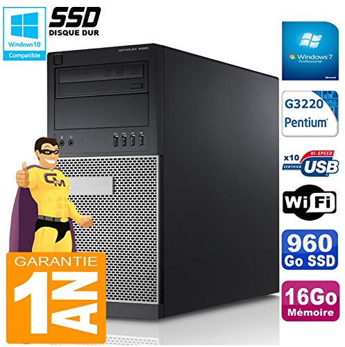 Dell PC Tour 9020 Intel G3220 - Disco Duro de 960 GB SSD grabadora DVD WiFi W7 (reacondicionado)
