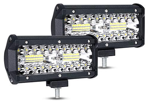 URAQT 120W Phares de Travail LED 7 Inch 6000K 7200 LM - Projecteur Étanche IP65 Spot Flood Pour Voiture, Camion, VTT/VUS, Bateau - 2pcs
