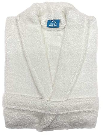Alpes Blanc - Peignoir de Bain - Col Châle - Éponge 100% Coton - Pour Hommes et Femmes - Idéal pour la sortie de Bain, Spa ou après le Sport - Blanc - Taille M