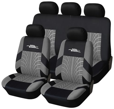 AUTOYOUTH Copri sedili Auto Universali | Compatibile con Airbag Laterale | Coprisedili per Sedili Completo Auto, （Nero/Grigio）