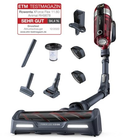 Rowenta Xforce Flex 11.60 Animal Care – Aspiradora Escoba sin Cable de 300W, para suelos, sofás y pared, filtra hasta 99,9% partículas, depósito 0,9L, Incluye Accesorios para pelos de mascotas, RH9878