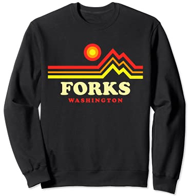Forks Washington Mountains Retro Sunset Mountain Vacation Sweatshirt