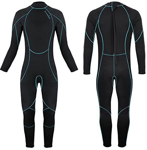 OMGear Kids Wetsuit 3mm Full Suit Neoprene Swimming Suit Long Sleeve Diving Suit Thermal Swimsuit for Children Boys Scuba Diving Surfing Snorkeling (Black/Aqua,8)