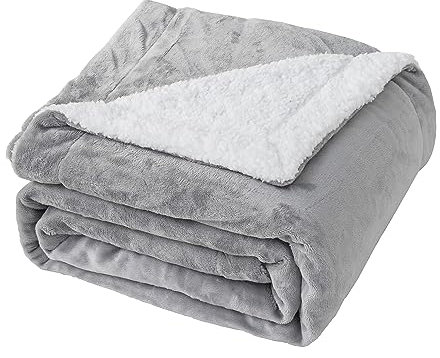 Good Nite Blanket 130x150cm Reversible Sherpa Fleece Fluffy Polyester Throw Blanket Soft and Warm Bed Blankets for Home life and Travel Machine Washable (Grey,Single)