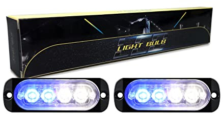 RIGIDON 2x 8,4cm 4 LED blanc bleu feu de freinage stroboscopique, 12V 24V | Sans contrôleur, barre lumineuse led, balise clignotante de sécurité, pour offroad véhicule voiture bateau remorque caravane