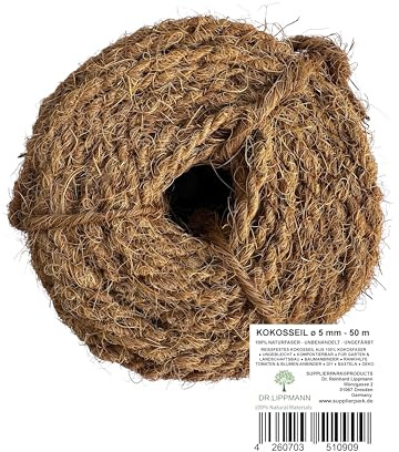 DR.LIPPMANN Kokosseile ø 5 mm / 50 m – Reine Naturseile, unbehandelt, für den Garten, zum Baum anbinden und für DIY Projekte