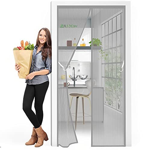 Fliegengitter Balkontür 120 x 220 cm Magnet Insektenschutz Tür, Full Frame Klettverschluss, faltbar, Luft kann frei strömen, für Küche/Wohnzimmer/Schlafzimmer - Grau