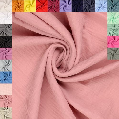 fingsi Musselin Baumwollstoff Webware Meterware Coupon (altrosa, 0,5m) (3016) + 23 weitere Farben
