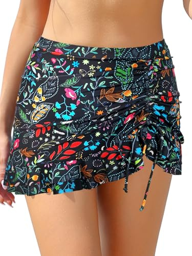 SHEKINI Damen Elegant Bademode Kurze Rock Bikinirock Eingebaut Bikinihose Sportrock Kordelzug Schwimmrock Strandbikini