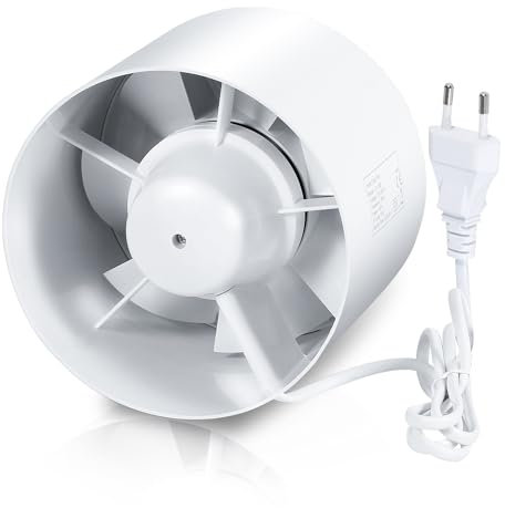 Sonnewelt Badlüfter Fan Rohrventilator 100mm mit Rückstauklappe Badezimmerlüfter Wohnraumlüfter Bad Rauchabzug Ventilator 130m³/h Rohrlüfter