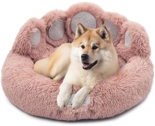 pfoten&nasen® Bärenpfote Hundebett [Rosa, M-75cm] – Flauschiges Donut Hundebett im Bärenpfoten-Design, Rund & Waschbar, Kuscheliges Hundekissen für Mittelgroße Hunde