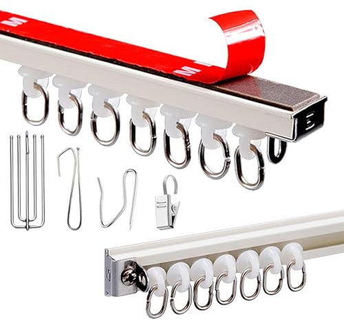 WOGTITYI 50-400cm Vorhangschiene Selbstklebende Duschvorhangschiene, Gardinenschiene for Wand-/Deckenmontage, Ohne Bohren (Color : A, Size : 1.3m(4.2ft))