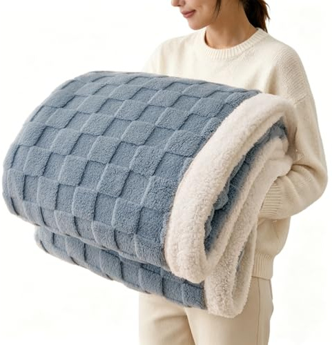 Gracelife Sherpa Blanket Throw Fleece Blanket Double, Soft Fluffy Fuzzy Warm Blanket Throws for Bed and Couch, Large Thick Blanket for All Season Use,Dirty Blue,150x200cm
