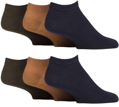 Gentle Grip 6 Paires Homme Chaussettes Courtes pour Diabetique Chaussettes Basses Extra Larges Sans Elastique (39-45, Ocre/Bleu Marine/Vert Kaki)