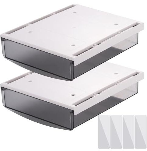2 st under skrivbord lådor ingen borr, hållbart ABS-material under skrivbord förvaringslådor inget verktyg, klar under bordet förvaring självhäftande låda för pennbehållare, klistra på lådan under