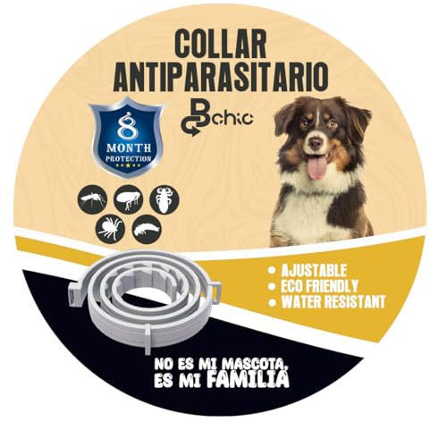“BCHIC Collar Antiparasitario Natural para Perros – 8 Meses de Protección contra Pulgas, Garrapatas, Mosquitos y Leishmaniosis | Impermeable, Ajustable y Hipoalergénico”