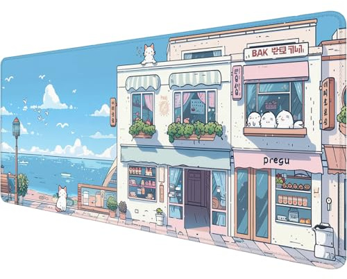 Cute Kawaii Gaming Mouse Pad Desk Pad Anime Street Aesthetics Large Gaming Mouse Mat with Stitched Edges,Non-Slip Waterproof Rubber Base Mous Mat Office Computer Keyboard Laptop Home 31.5x11.8