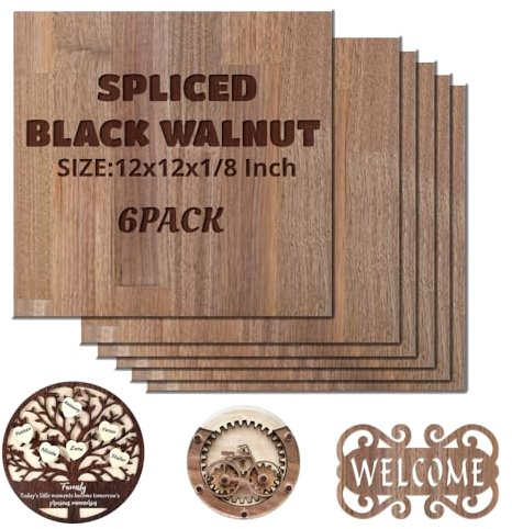 Uadme Sperrholzplatte 3mm, 6 Stück 300x300x3mm Schwarz Walnuss Holz Sperrholz, Laser Leimholzplatte Unbehandeltes Holz für Laser Gravur, CNC Schneiden, Malerei, DIY Modell, Weihnachtsdeko
