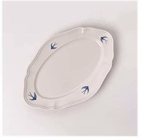 OWOHYG Ceramic cutlery Swallow Embossed Dining Plate Vintage Tableware Solid Simple Fish Plate Household Kitchen Restaurant Ceramic Dining Plate Oval Fish Plate Home dining plate (CH)