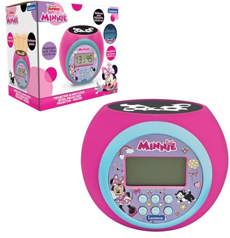 Lexibook, Disney Minnie, Réveil-projecteur avec Fonction Alarme et répétition Snooze, veilleuse avec minuterie, écran LCD, à Piles, Rose, RL977MN